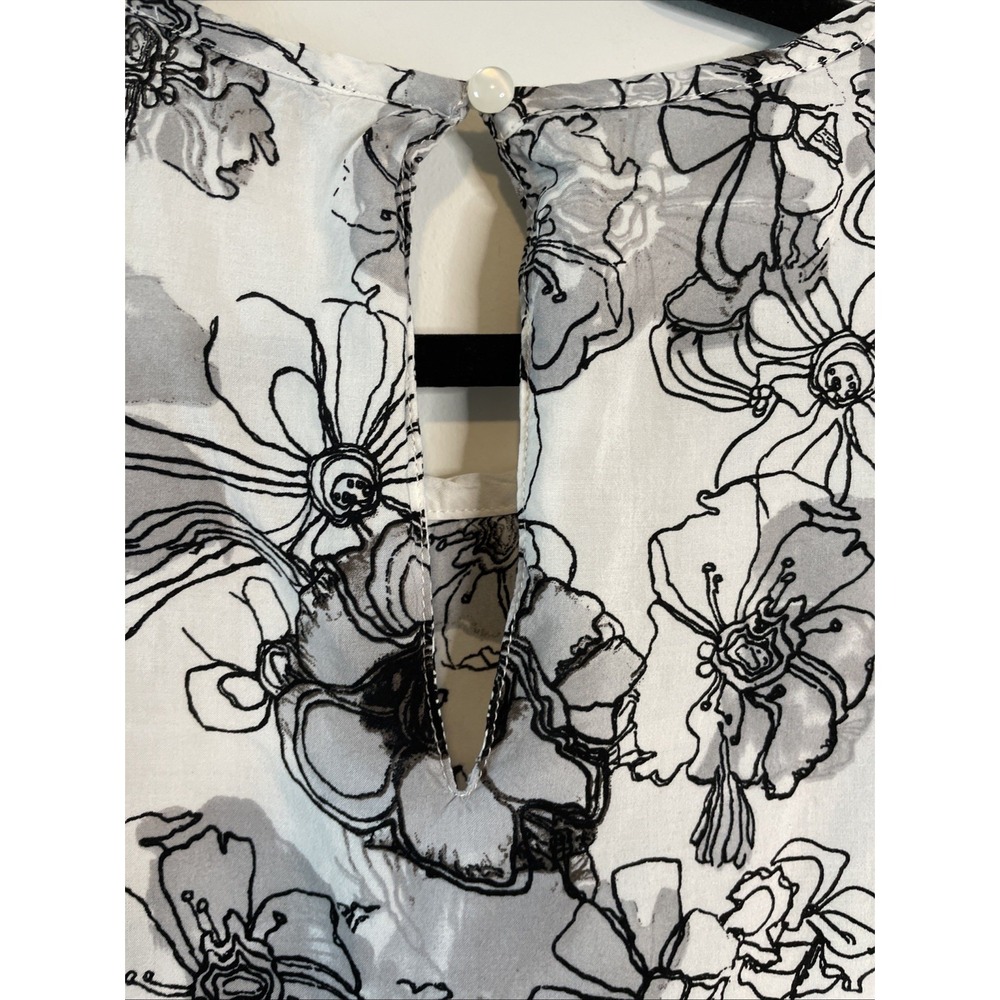Vintage Carole Little XS Ivory Black Floral Rayon Cap Sleeve Blouse Career Top - Picture 6 of 12
